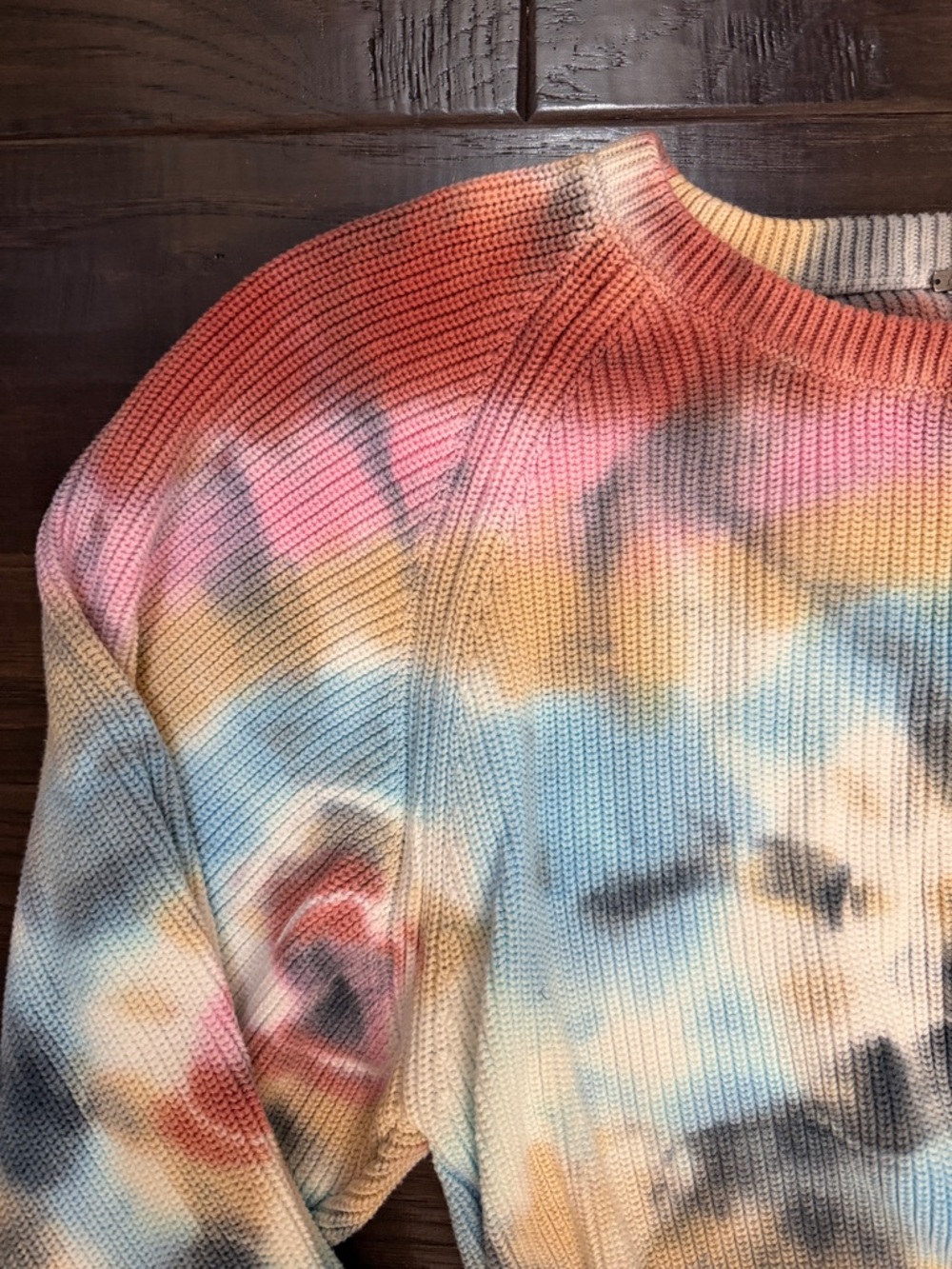 Cropped Sweater Boho Tie-Dye Ribbed Crewneck  - Multicolor - Picture 2 of 16